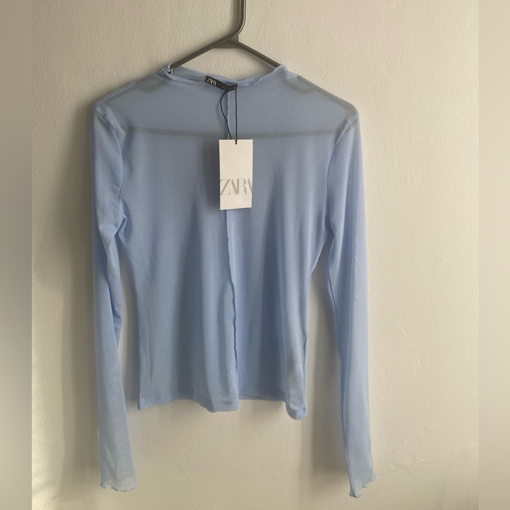 Zara Light Blue Sheer Blouse